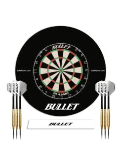 Bullet Large Darts Tournament Set - Includes Dartboard, 6 Steel Darts, EVA Surround Ring, Throwing Line Sticker - Black 