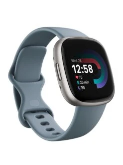 Fitbit Versa 4 Fitness Smartwatch - Built-in GPS, 6-day Battery Life, Android & IOS Compatible - Waterfall Blue/Platinum Aluminium