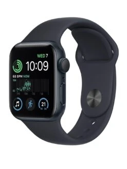 Apple Watch SE (GPS, 2022), 40mm Midnight Aluminium Case With Midnight Sport Band