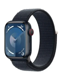 Apple Watch SeriesĀ 9 (GPS + Cellular), 41mm Midnight Aluminium Case With Midnight Sport Loop