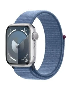 Apple Watch Series 9 (GPS), 41mm Silver Aluminium Case With Winter Blue Sport Loop