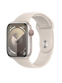 Apple Watch SeriesĀ 9 (GPS + Cellular), 45mm Starlight Aluminium Case With Starlight Sport Band - S/M