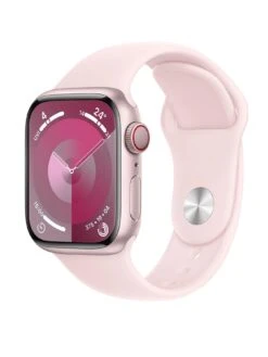 Apple Watch SeriesĀ 9 (GPS + Cellular), 41mm Pink Aluminium Case With Light Pink Sport Band - S/M
