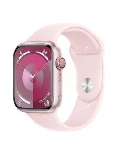 Apple Watch SeriesĀ 9 (GPS + Cellular), 45mm Pink Aluminium Case With Light Pink Sport Band - S/M