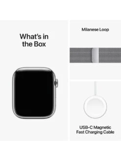 Apple Watch Series 9 (GPS + Cellular), 45mm Silver Stainless Steel Case With Silver Milanese Loop -APPLE || PURE2IMPROVE || Sonik Sales Store VPWEI SQ7 0000000035 SILVER SLd3